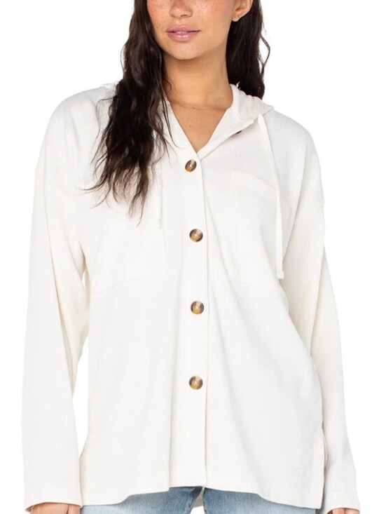 Roxy Tops - Roxy Cream Button-Front Hooded Shirt
